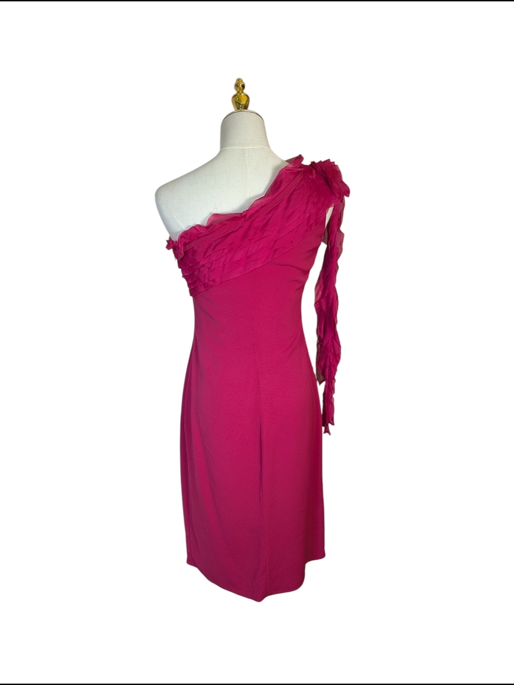 WOMENS VALENTINO HIVER 2008 FUCHSIA ONE SHOULDER SILK WOOL COCKTAIL DRESS SIZE 4 - Picture 2 of 5